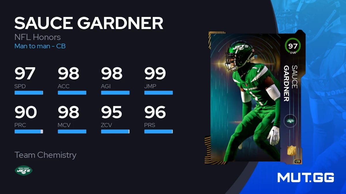 Sauce Gardner NFL Honors 97 OVR Madden NFL 23 MUT.GG