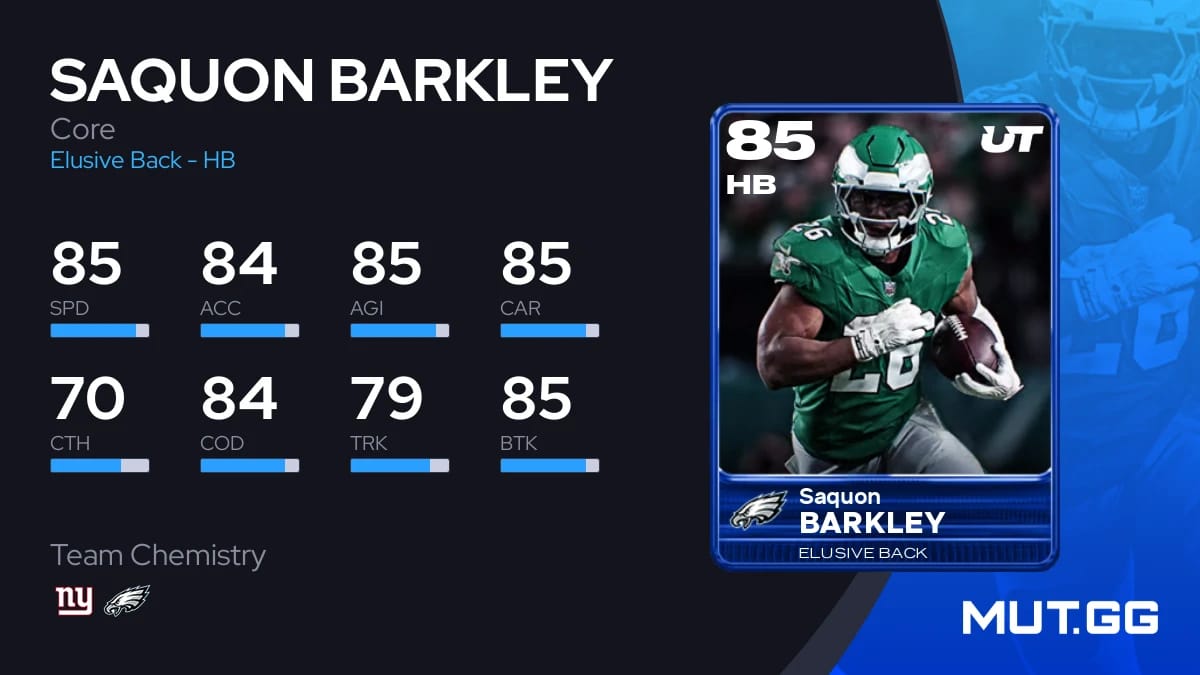 Saquon Barkley Core 85 OVR - Madden NFL 26 - MUT.GG