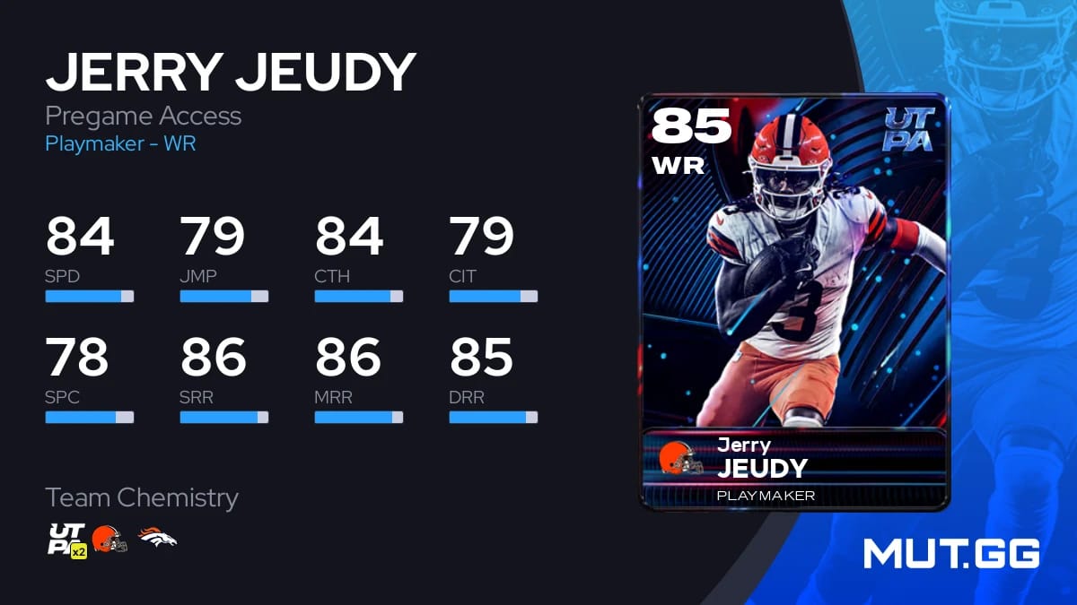 Jerry Jeudy Pregame Access 85 OVR - Madden NFL 26 - MUT.GG